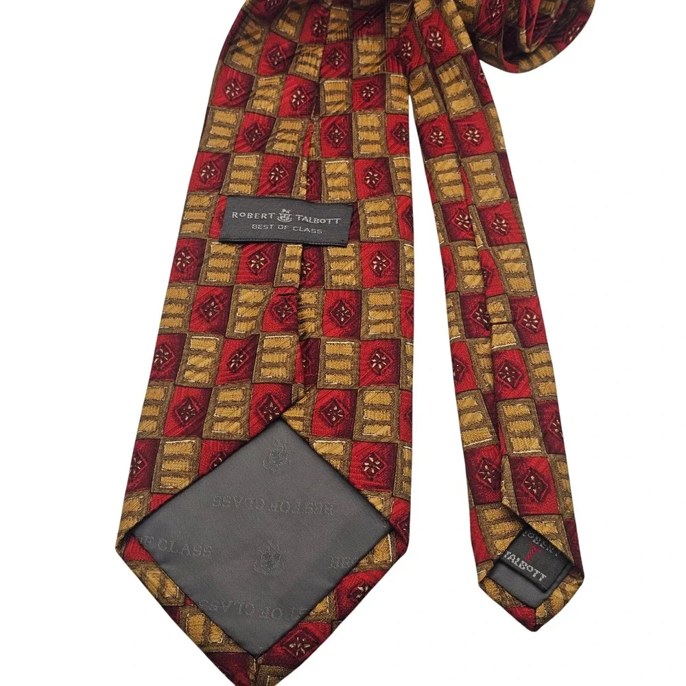 Robert Talbott Best of Class Silk Tie Red‎ Gold Geometric Luxury Business USA